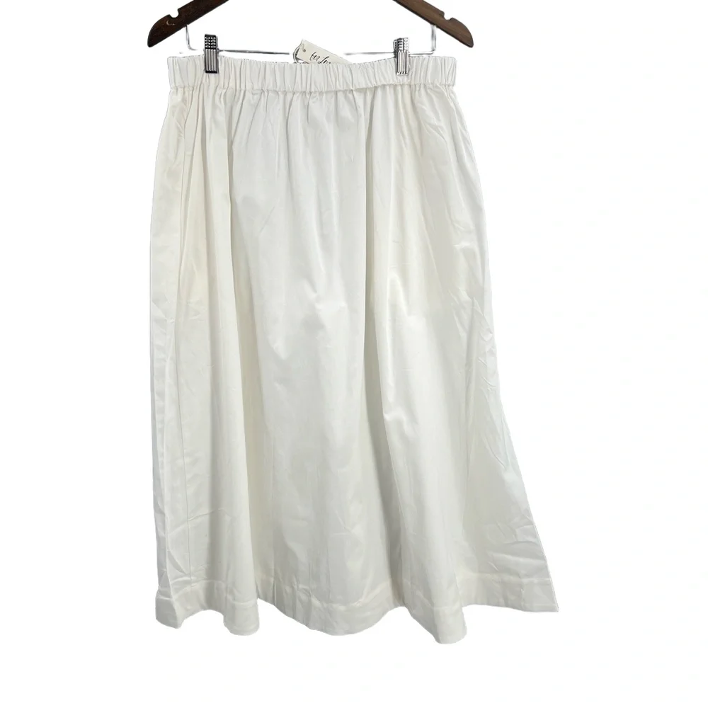 For Love &‎ Lemons White Midi Skirt Ecoveco Blend Pull-On Elastic Waist XL New